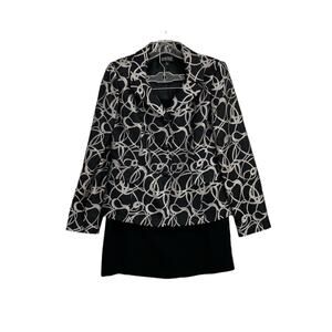 Kasper 2 Piece Skirt Suit Women's Size 6 Black Silver Long Sleeve Girl Boss